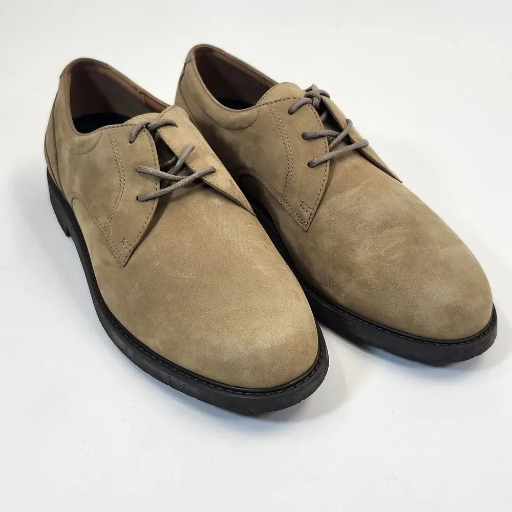 Rockport Mens 10M Beige Nubuck Leather Derby Shoes Casual Lace Up Comfort Oxford